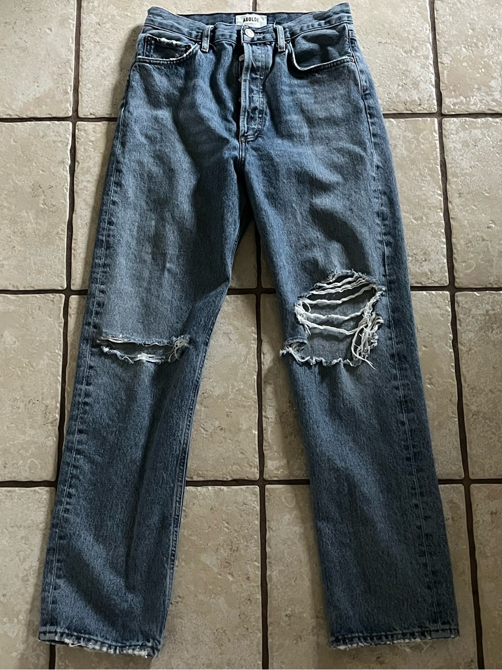 Agolde 90s style distressed straight leg jeans